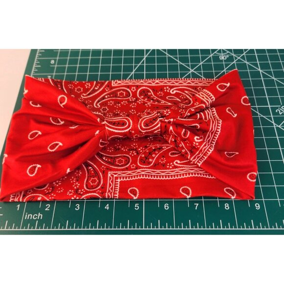 Red Paisley Knit Headwrap Hairband Soft Stretchy Headband Fabric Unisex Sweatban - Picture 5 of 7